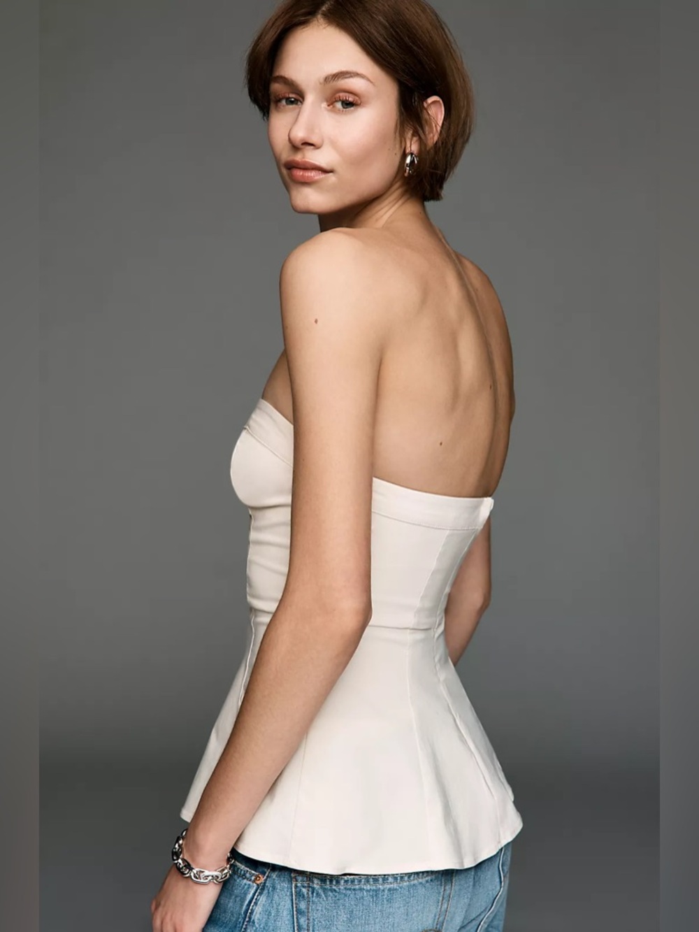 NWT MAEVE Fit-and-Flare Strapless Top Ivory Size Large - Picture 3 of 9